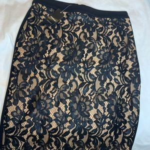 Bebe Lace Foil Midi Skirt